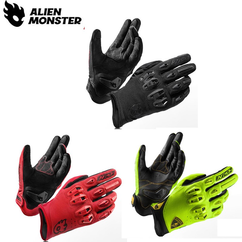 Alien Monster ถุงมือรถจักรยานยนต์ฤดูร้อนระบายอากาศขี่รถจักรอุปกรณ์หนังแท้รับรอง CE