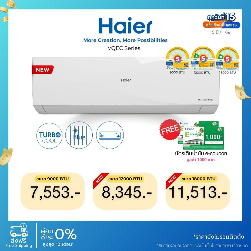 Haier แอร์ Inverter รุ่น VQEC Series ขนาด 9200-18000 BTU