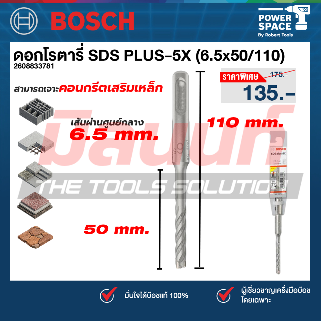 Bosch ดอกโรตารี่ SDS PLUS-5X ขนาด 6.5 มม. ( 2608833781)