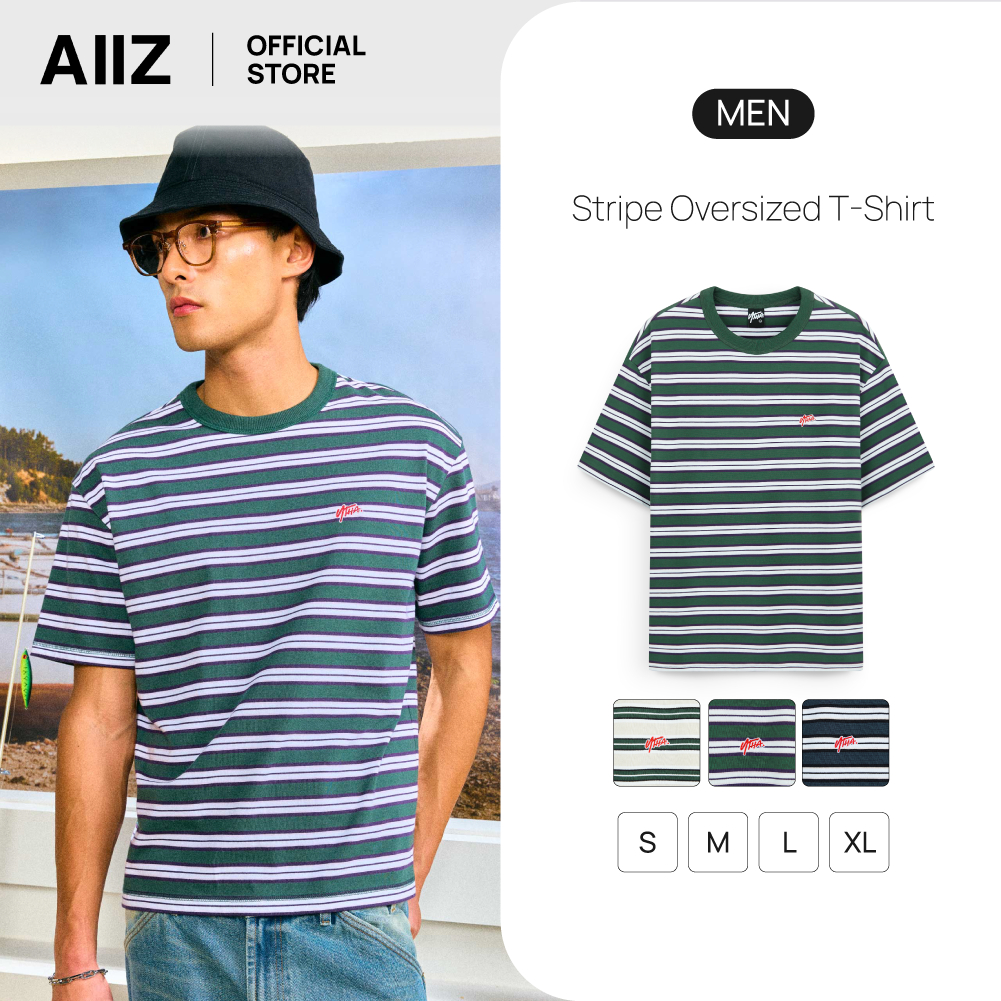 AIIZ เสื้อยืดคอกลมแขนสั้นผู้ชายทรงหลวมลายทาง AIIZ Men’s Stripe Oversized T-Shirt