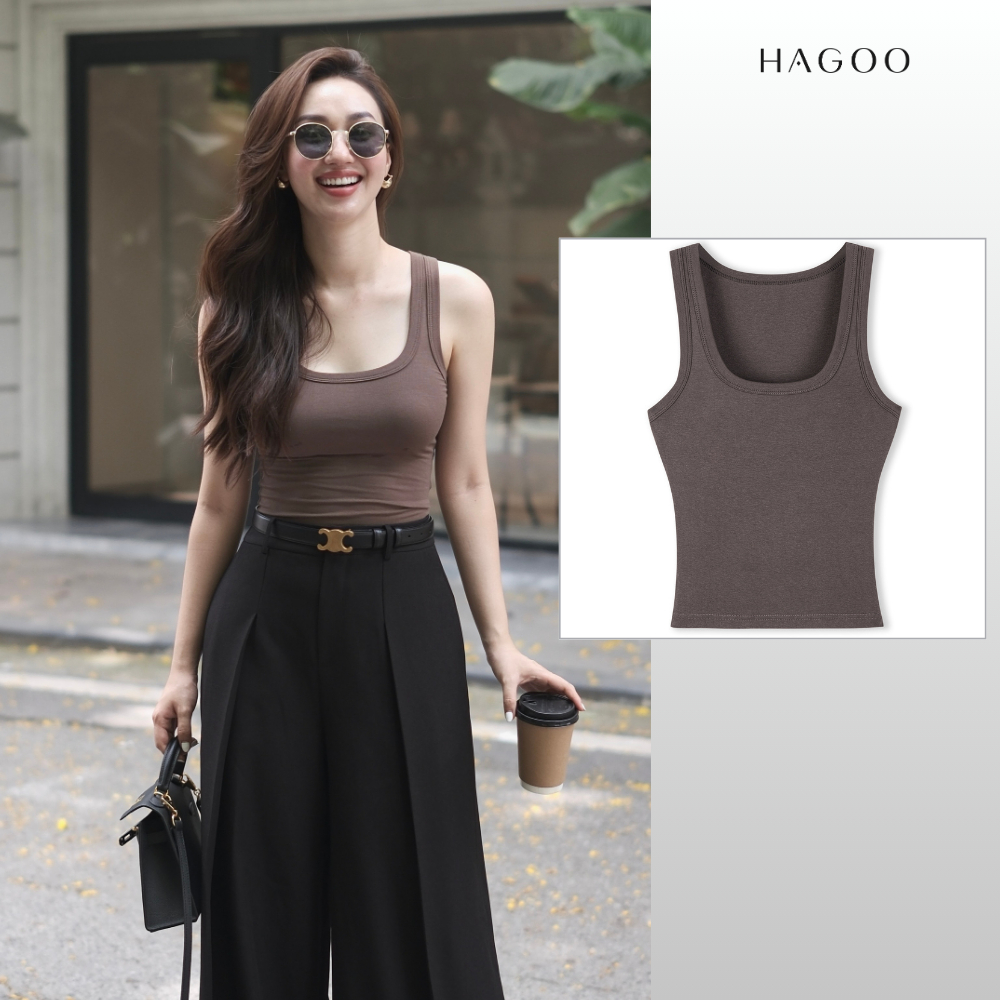 HAGOO เสื้อกล้ามคอ U ผ้ายืดสไตล์เกาหลี ใส่สบาย ระบายอากาศดี [A301]
