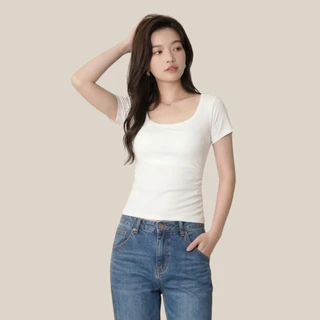 WsimpleBra | Envee Top Shirt เสื้อยืด แขนสั้น คอกว้าง มีบราในตัว เลิกใส่ชุดชั้นในและซิลิโคลปิดจุก
