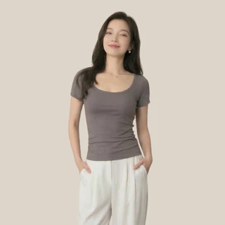 WsimpleBra | Envee Top Shirt เสื้อยืด แขนสั้น คอกว้าง มีบราในตัว เลิกใส่ชุดชั้นในและซิลิโคลปิดจุก