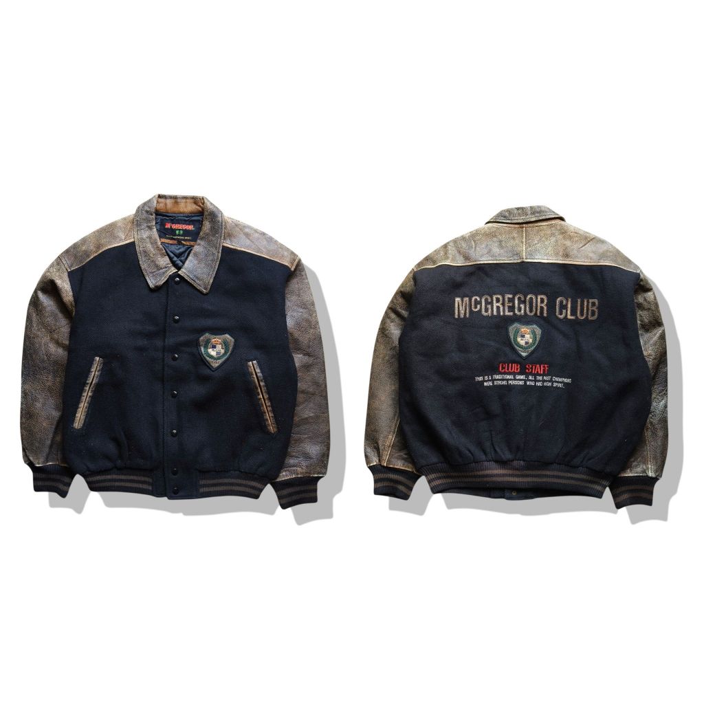McGregor Vtg Club Embroidery Varsity Leather Jacket(L) มือสอง รอบอก 52”