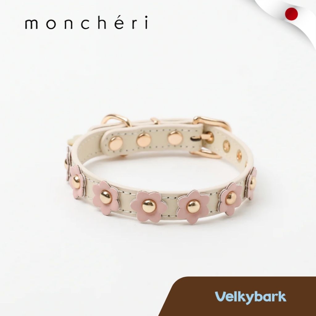 VELKYBARK [พร้อมส่ง] Moncheri 🇯🇵 Flower motif collar with leash ปลอกคอสุนัข ปลอกคอสัตว์เลี้ยงพร้อมสายจูง น่ารัก มินิมอล