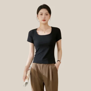 WsimpleBra | Cara Top Shirt เสื้อยืดผู้หญิง คอยู แขนสั้น มีบราในตัว เลิกใส่ชุดชั้นในและซิลิโคลปิดจุก