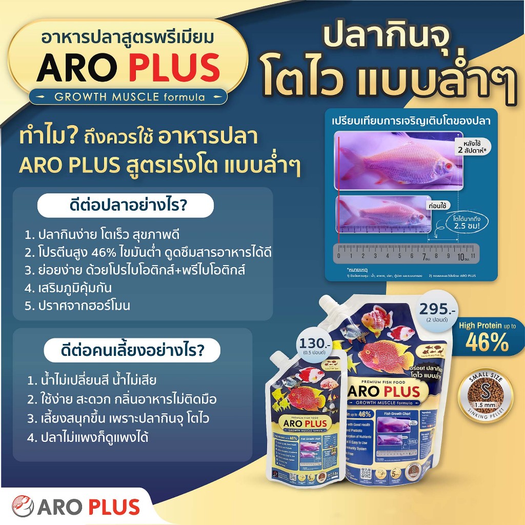 อาหารปลา ARO PLUS สูตร "Growth Muscle formula" โตไวแบบล่ำๆ