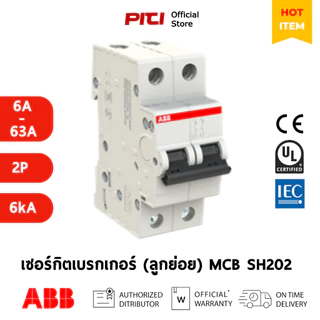 ABB เซอร์กิตเบรกเกอร์ลูกย่อย MCB SH202 (6A - 63A) 2P 6kA Miniature Circuit Breaker