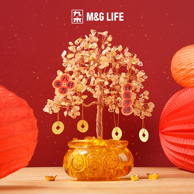 M&G LIFE Fortune Tree Ornament เครื่องประดับต้นไม้แห่งโชคลาภ คริสตัลสำหรับตกแต่งโต๊ะทำงาน คำอธิษฐานขอความร่ำรวย