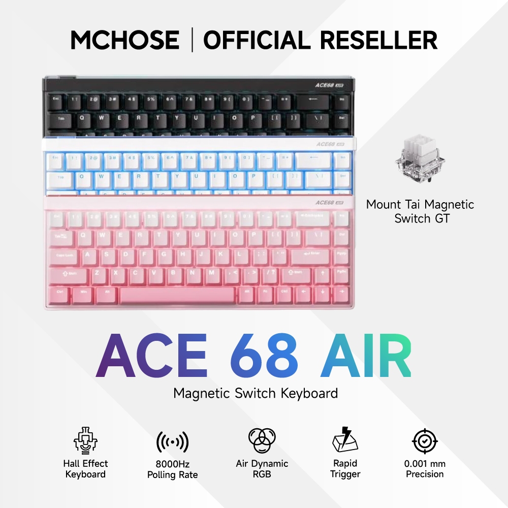 MCHOSE GAMING KEYBOARD ACE68 AIR HALL EFFECT MAGNETIC SW SIZE 65% TH (GMK-1819-1821)