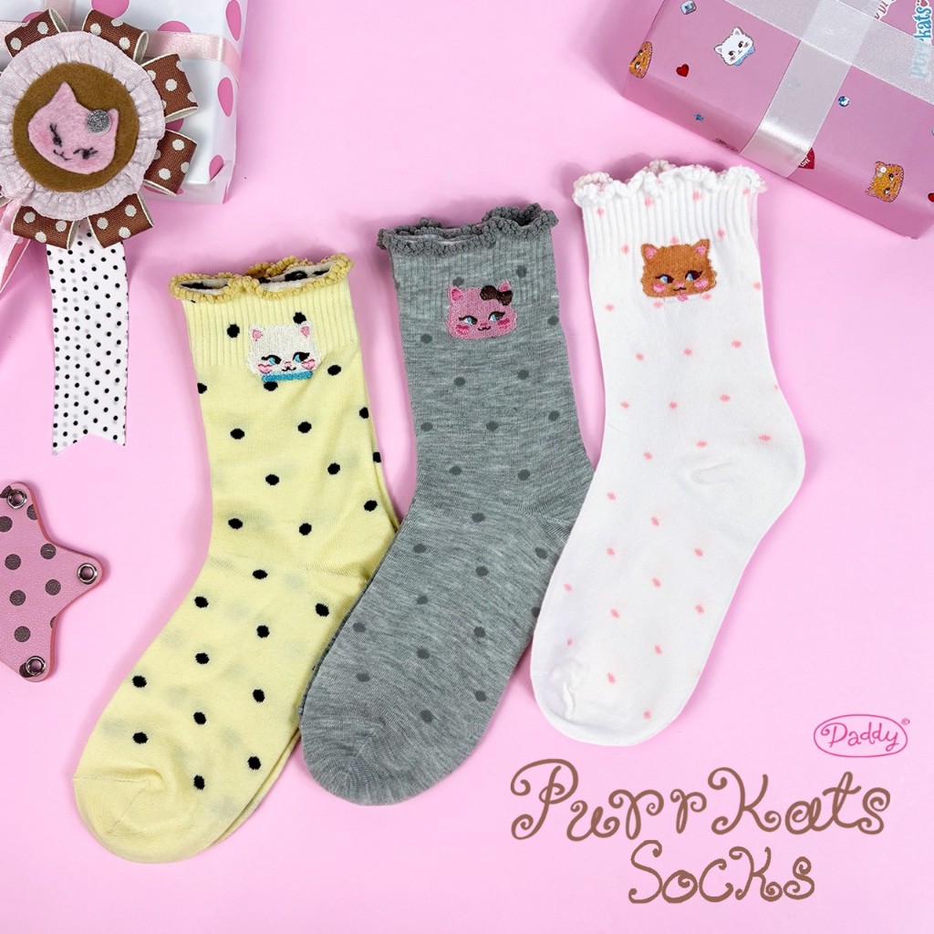 DADDY | Purrkats Socks ถุงเท้าข้อกลาง ลายจุด สุดน่ารัก