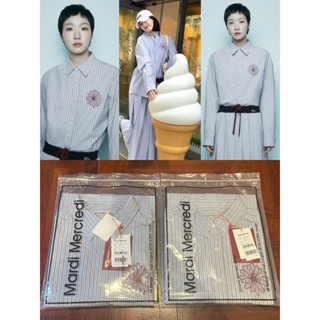 พร้อมส่ง🔥COTTON SHIRT STRIPE_BLUE BURGUNDY