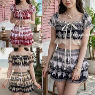 🌸OVP🌸 ชุดเซ็ตลายช้าง เสื้อครอปช้าง กางเกงช้าง เสื้อสงกรานต์