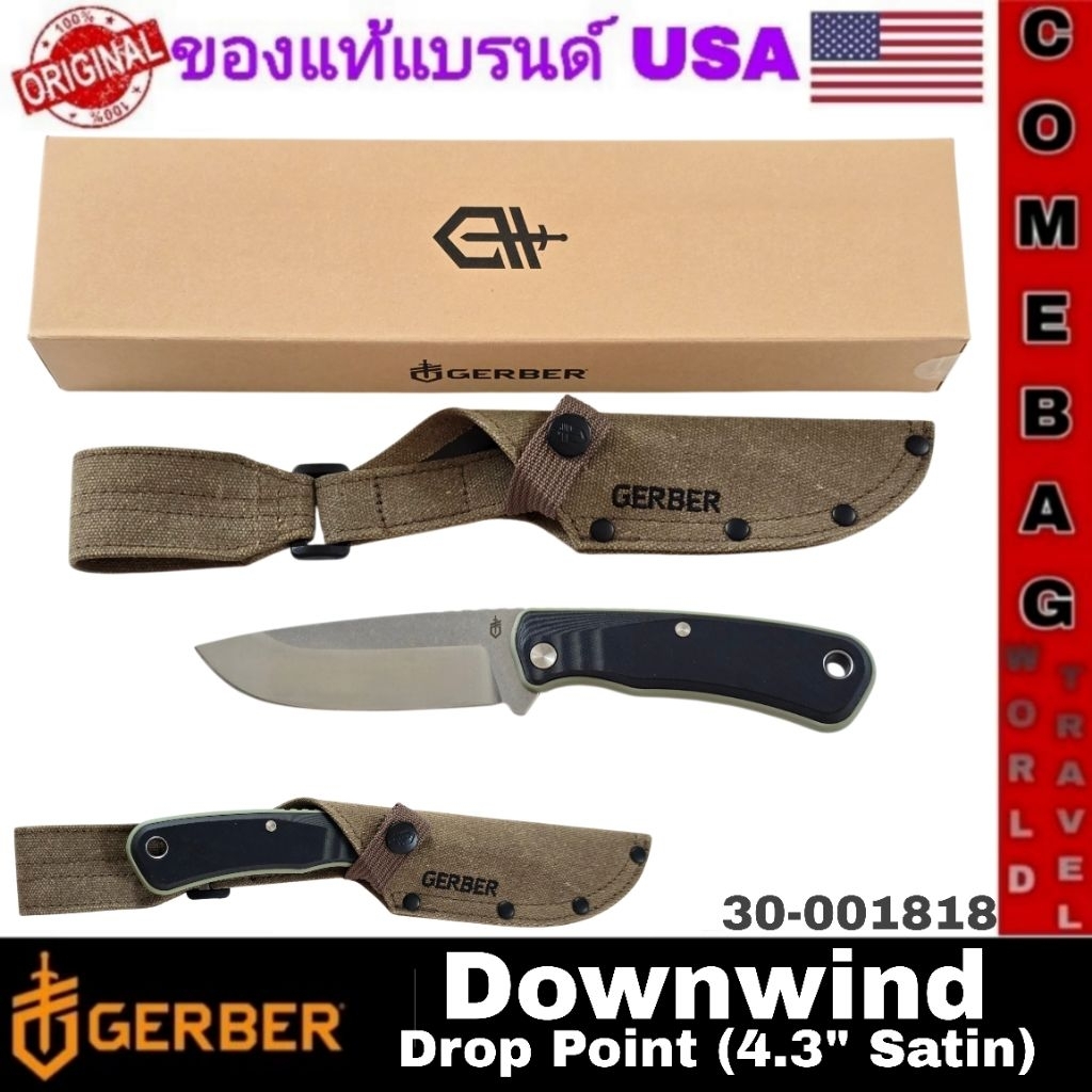 มีดGerber Downwind Drop Point Fixed Blade สีเขียวSage Green(4.3"Satin)ใบมีดStainless Still 7Cr17MoV ของแท้ แบรนด์อเมริกา