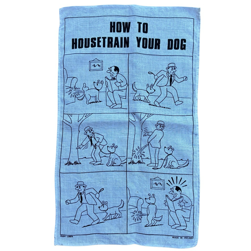 ผ้าเช็ดถ้วยชาวินเทจ  70s How To Housetrain Your Dog Irish Linen Tea Towel By Ulster Made In Ireland