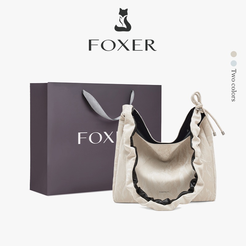 FOXER กระเป๋าสะพายไหล่หนังนิ่ม สายสะพายแบบคลื่น เรียบง่ายและกว้างขวาง