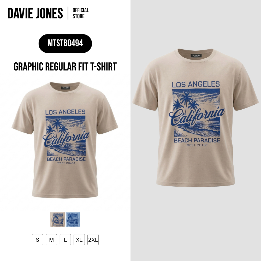 DAVIE JONES [BE FEARLESS] เสื้อยืดผู้ชาย Graphic Regular Fit T-Shirt สีกากี ฟ้า TB0494