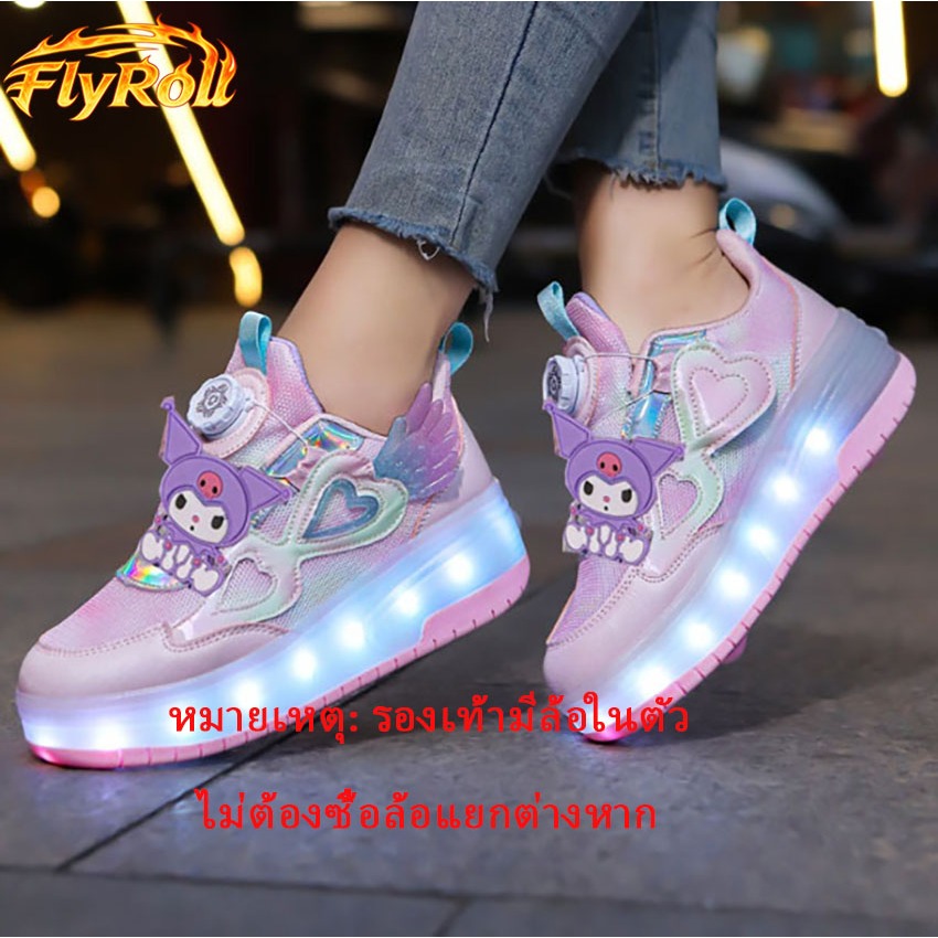 FLY รองเท้า Kuromi แบบถอดได้ สเก็ต LED เจ้าหญิง VPRE สำหรับสาวๆ เท่ห์ไม่ซ้ำใคร รองเท้าสาวน้อยรองเท้าเจ้าหญิงรองเท้า LED