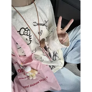 เสื้อยืดแขนยาวผ้าโปร่งบางเบาพิมพ์ลายแมวน่ารักสำหรับผู้หญิง ทรงหลวมใส่สบายในฤดูร้อน ปกป้องผิวจากแสงแดด