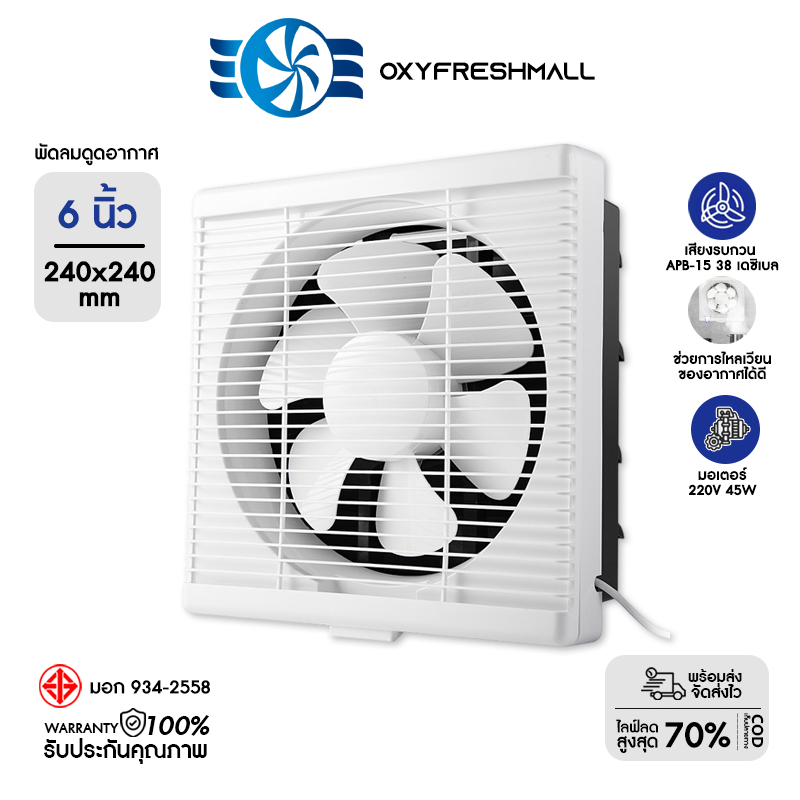พัดลมดูดอากาศ  สายไฟ 2m พร้อมสวิตช์ 6/8/10/12นิ้ว 220V ไร้เสียงรบกวน  พัดลมระบายอากาศในครัว