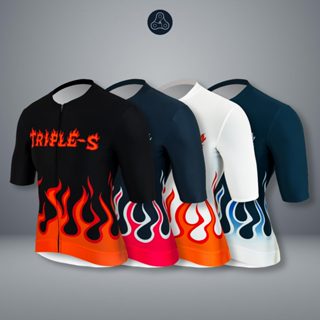 TRIPLE-S ลายเปลวไฟ  (TOP JERSEY) เสื้อปั่นจักรยาน ชุดปั่นจัก…