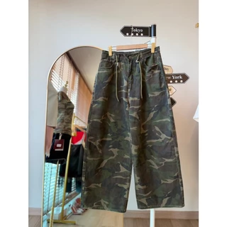 • Drawstring camo wide pants • กางเกงคาร์โก้ผ้ายีนส์ลายทหาร
