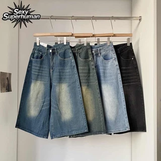 กางเกงยีนส์ขาสั้น 5ส่วน เนื้อผ้าเดนิมหนา เกาหลีวินเทจ ทรงตรง อยู่ทรง ใส่แล้วเท่สุดๆ ผู้หญิง-ผู้ชายใส่ได้