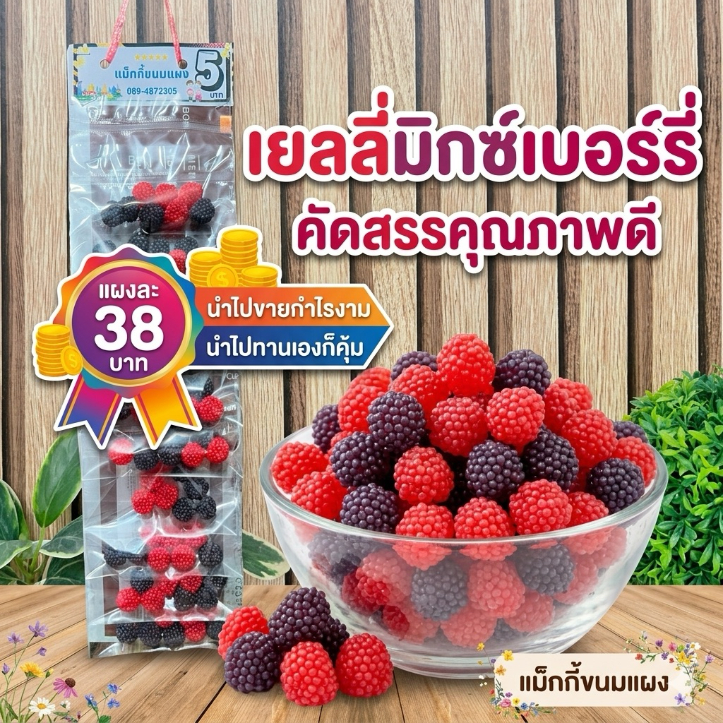 🍇 เยลลี่ มิกซ์เบอร์รี่ (ยกแผง 10 ห่อ) เคี้ยวหนึบ หอมกลิ่นเบอร์รี่!