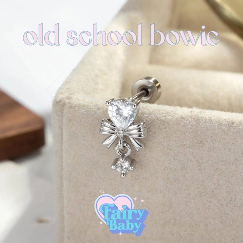 Fairybaby จิว Old School Bowie ( 1 ชิ้น) แป้นแบน รูปโบว์ หัวใจ น่ารัก หนา 0.8  ยาว 6 mm (J3-186)