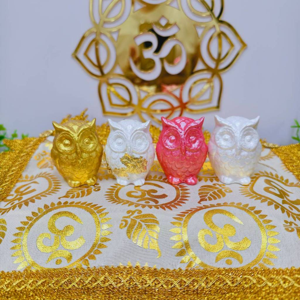 นกฮูก ถวายพระแม่ลักษมี 4 สี ขาว ทอง ชมพู ขาวปิดทอง ขอพรตามเรื่องที่อยากได้ ขาว สำเร็จ ชมพู รัก ปิดทอง โชคลาภ ทอง ทรัพย์