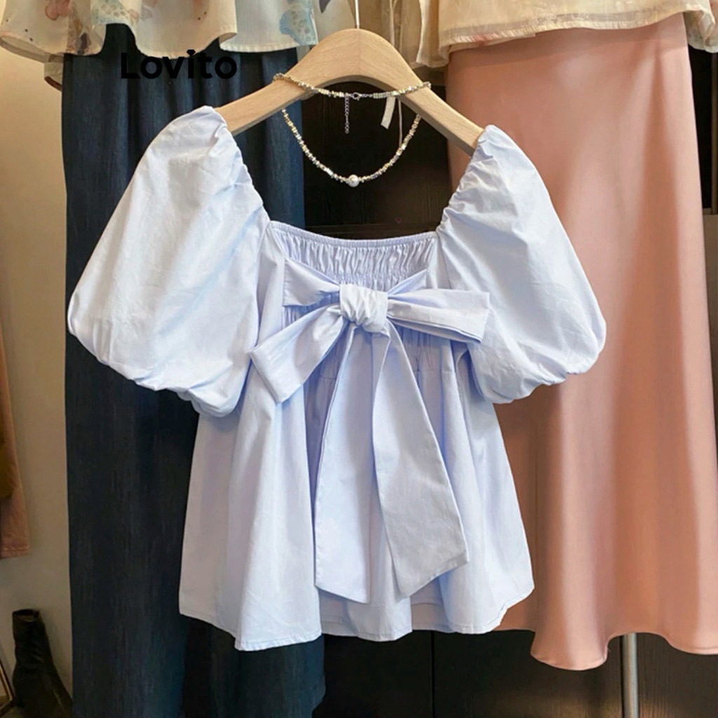 Lovito เสื้อผู้หญิง มีโบว์ด้านหลัง Lovito - XL size