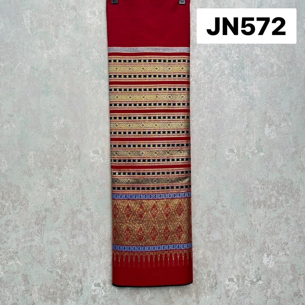 JN572 ผ้าฝ้าย ทอลาย ราชวัตรล้านนา สีเเดง ขนาด 2 หลา