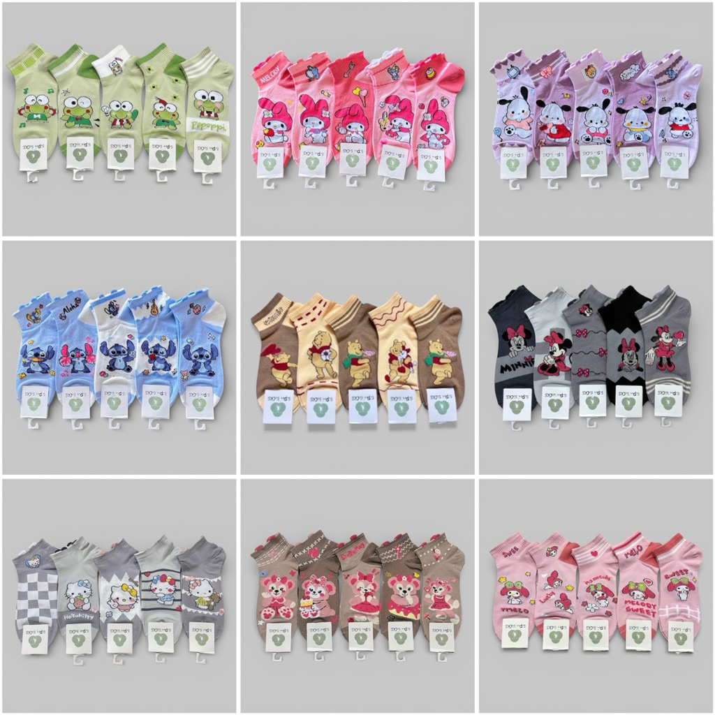ถุงเท้างานป้ายข้อสั้น ข้อกลางมีลายน่ารักให้เลือกเยอะ แพ็ค5คู่พร้อมส่ง