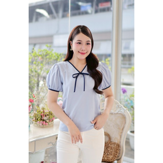เสื้อให้นม คอแต่งกุ้นผูกโบว์