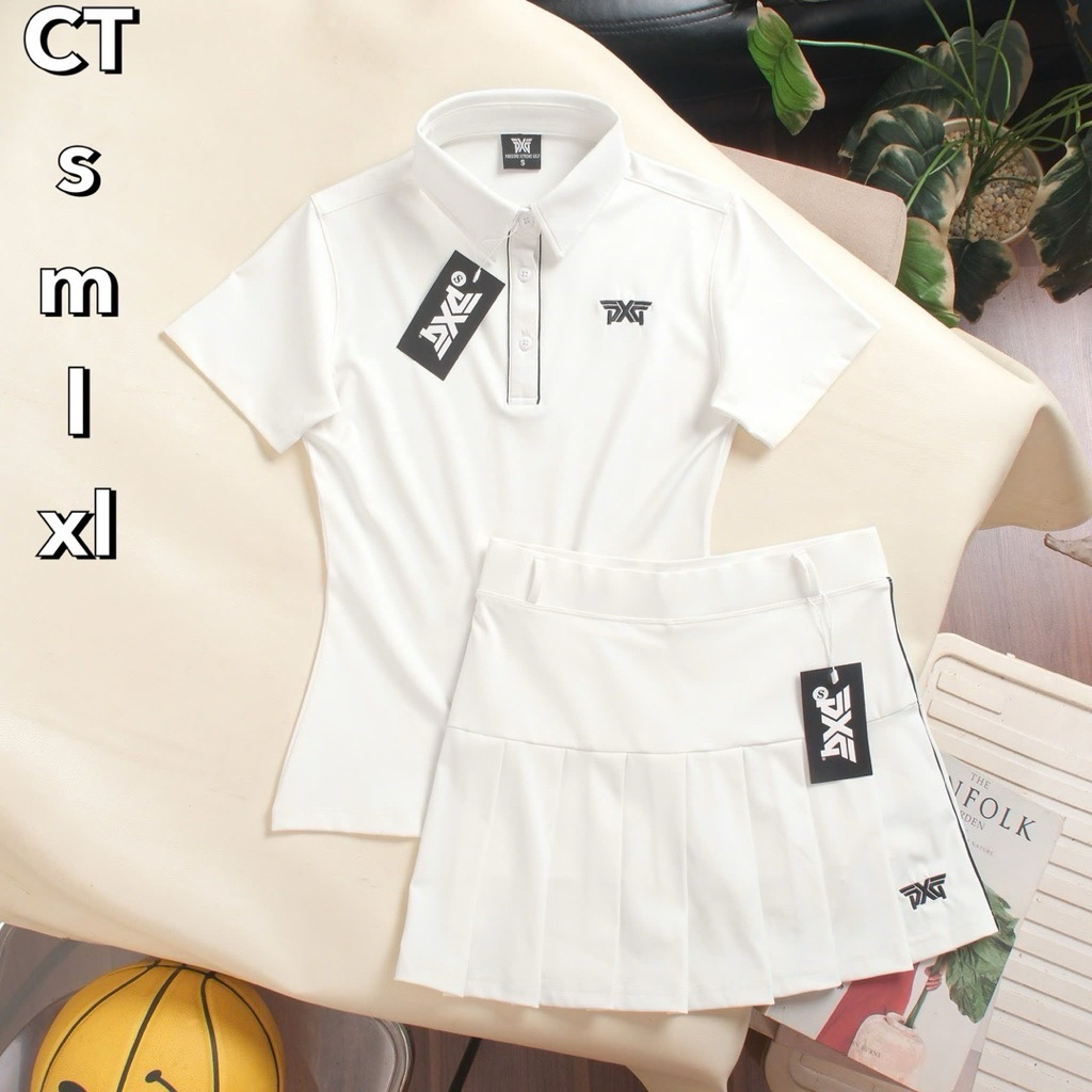 พร้อมส่ง! ชุดตีกอล์ฟผู้หญิง เสือแขนสั้น กระโปรงมีซับในขาสั้น ซื้อครั้งเดียวได้ทั้งชุด (เสื้อ+กระโปรง)