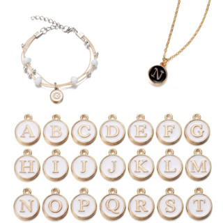 จัดส่งจากประเทศไทย จี้โลหะตัวอักษร A-Z ขาว/ชมพู/แดง/ดำ (กรอบ…