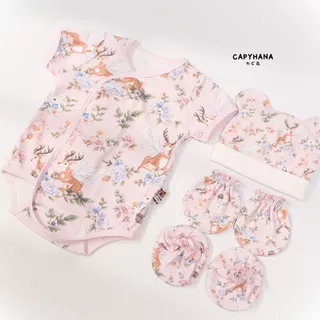CAPYHANA ครบเซ็ทชุดบอดี้สูทผ้าดูด หมวกท ถุงมือ ถุงเท้า แรกเกิด (เซทชุดผ้าดูด)