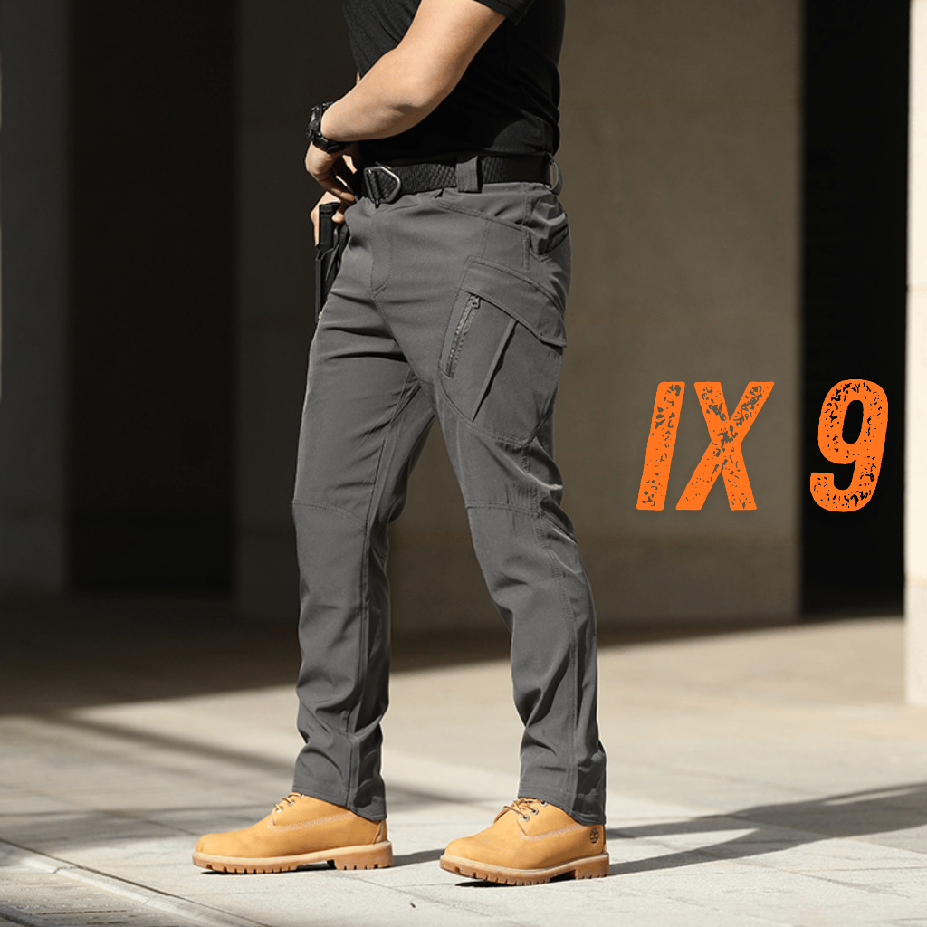 IX9 กางเกงคาร์โก้ กางเกงยุทธวิธี ผ้ายืด สีเทา มีซับใน มีช่องกระเป๋าหลายช่อง