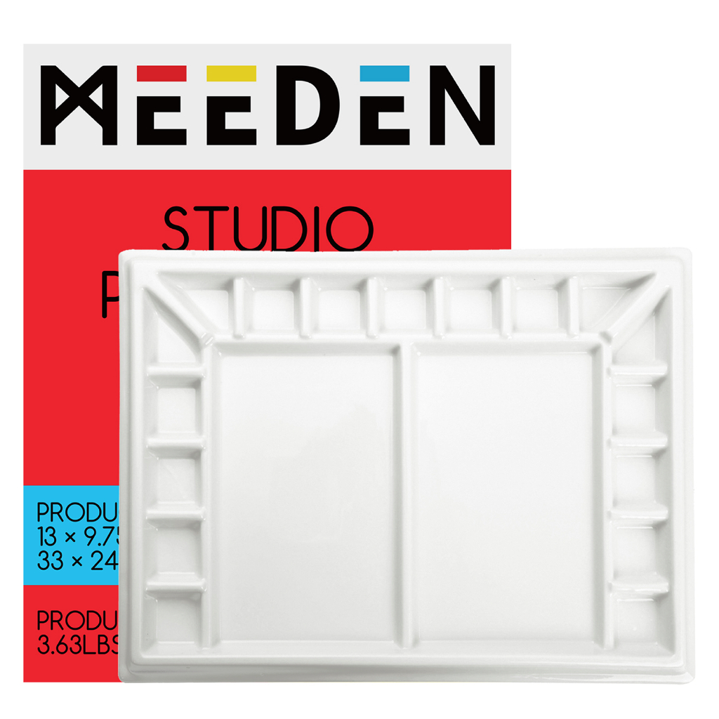 MEEDEN จานสีเซรามิก Studio 17 ช่อง Ceramic Watercolor Palette ผิวเคลือบพิเศษ ผสมสีง่าย สำหรับสีน้ำ สีอะคริลิค