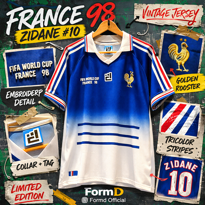 ใหม่ !! เสื้อฟุตบอล ทีมชาติ ฝรั่งศษปี 1998 Edition Home & Away Mix Design by FormD