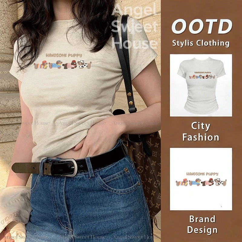 (จัดส่งตลอด 24 ชั่วโมง)Angle Official เสื้อยืดกระชับผู้หญิง ผ้านุ่มสบายผิว เหมาะแต่งตัวประจำวัน สไตล์เทรนด์สาววัยรุ่น L6