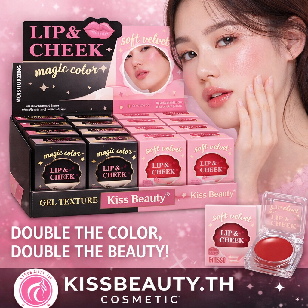 ราคาส่ง ยกกล่อง 24 ชิ้น Kiss​ Beauty​ Magic​ Colors​ Lip​ &​ Cheek 83197-03 บลัชเจลลี่​เปลี่ยน​สี​ ทาตาแก้มปาก