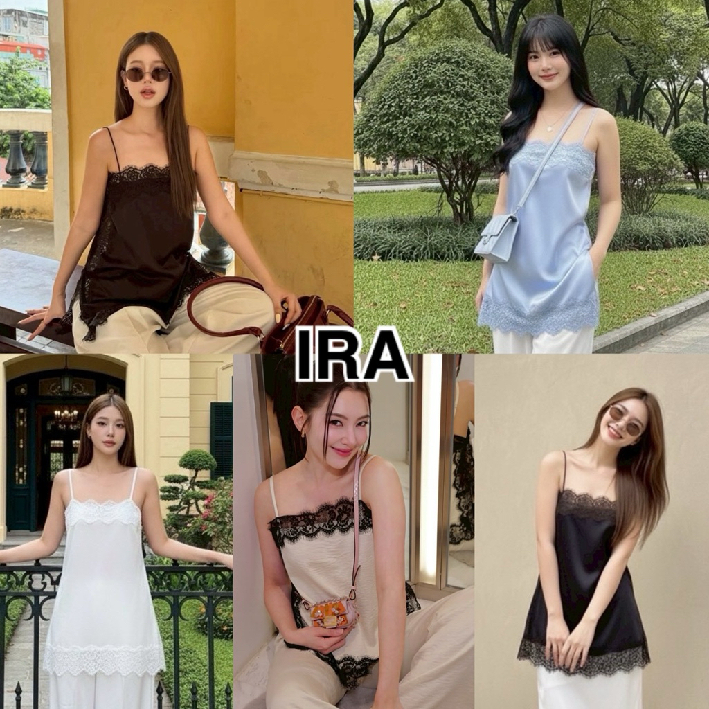 BY IRA (23293)Anthony Top เสื้อสายเดี่ยวซาตินแต่งลูกไม้ งานสวยฮิตมากๆ แฟชั่นแบบใหม่