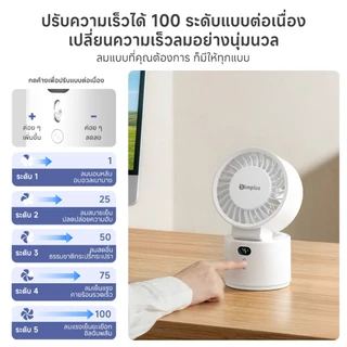 Simplus พัดโต๊ะ ลม 6m/s สั่นซ้ายขวา-บนล่าง พัดกว้างขวาง แบต์ยืนต่อ 8.5 ชั่วโมง มอเตอร์ทองแดง ปรับได้ 100ระดับ DFSH022