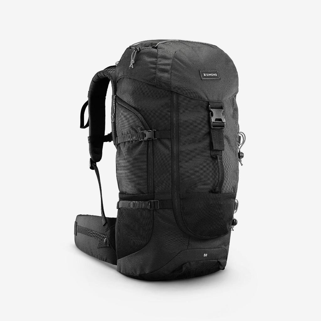 แบ็คแพ็ค กระเป๋าเป้สะพายหลัง เป้เดินป่า เทรคกิ้ง ขนาด 50 ลิตร SIMOND 50L Hiking Backpack Black MT100