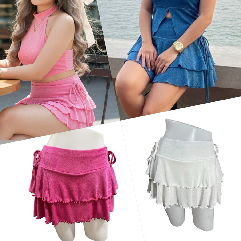 กระโปรง ระบายหยัก แต่งชั้นๆ มีซับใน ผ้ายืดวิ้งGlitter