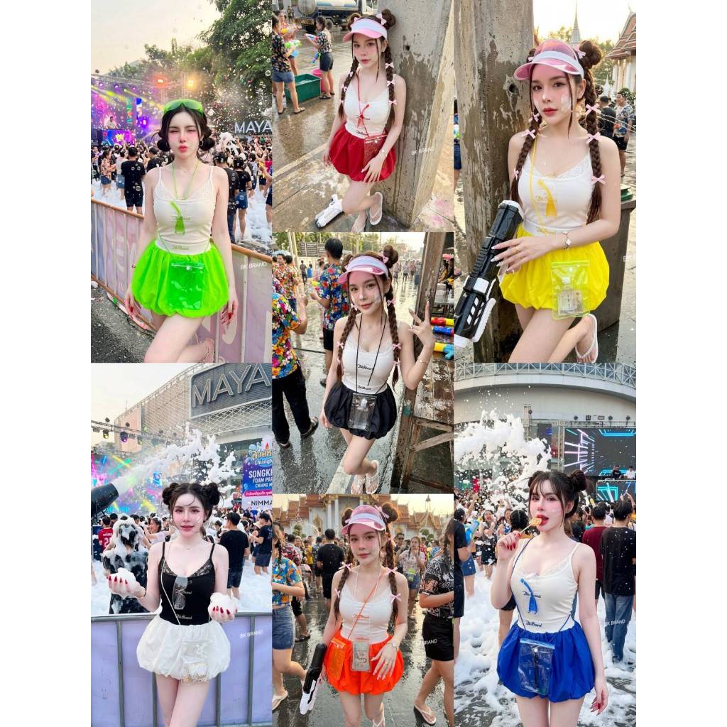 【BK BRAND】 BK SK 2503 เซตสายเดี่ยวปัก BK BRAND แต่งลูกไม้กางเกงขาสั้นบอบบูนสาวๆคนไหนหาชุดสีสันสดใส