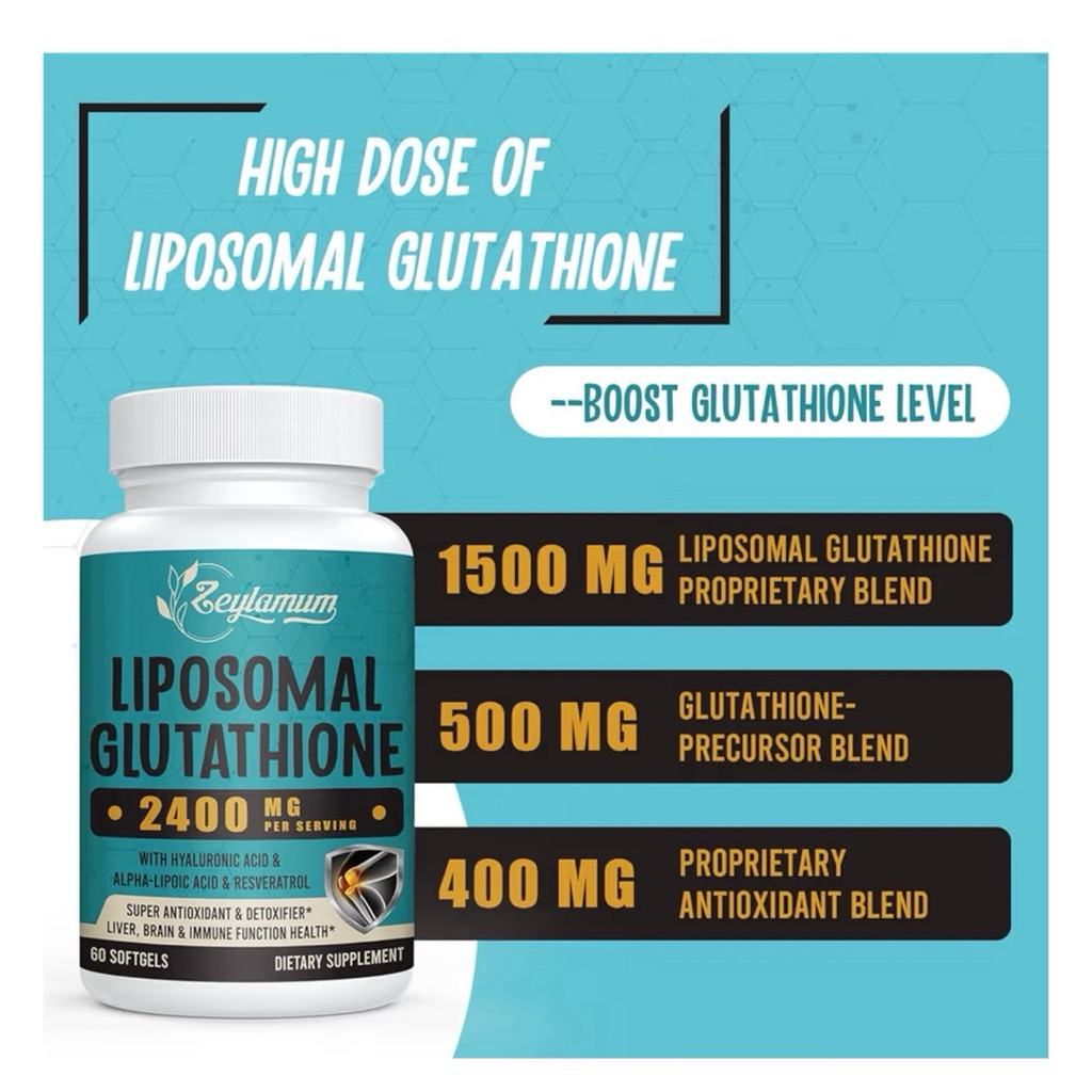 (หมดอายุ12/2028)LIPOSOMAL GLUTATHIONE2400MG ต้านอนุมูลอิสระ ขับสารพิษจากตับ บำรุงผิวพรรณ(บรรจุ60ซอฟท์เจล)