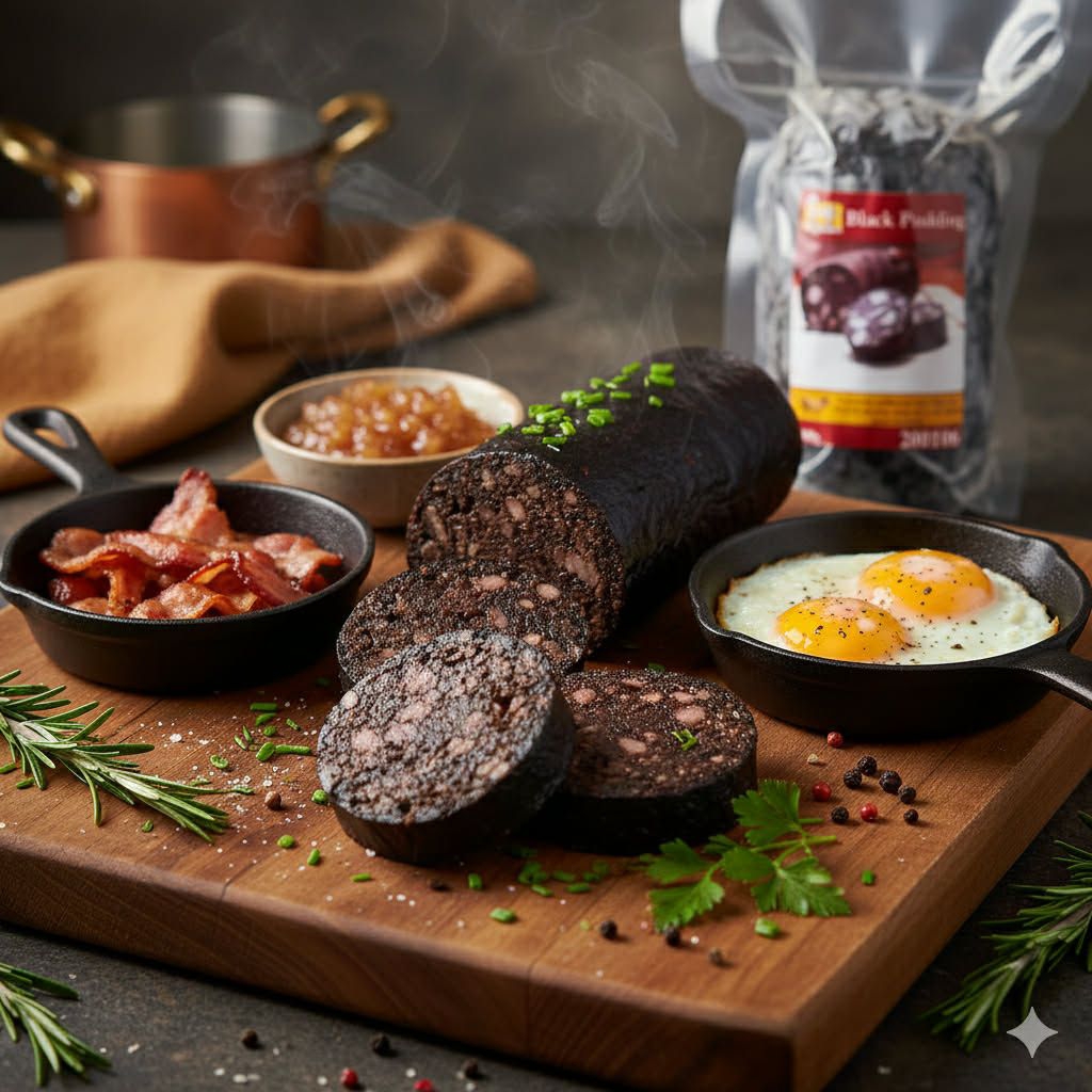 เเบล็กพุดดิ้ง ไส้กรอกเลือด ขนาด500กรัม. Black Pudding 500g (Homemade)