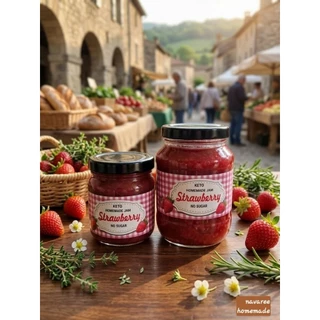 แยมสตอเบอรี่คีโต 200 , 360 ml. Keto strawberry jam no sugar ไม่มีน้ำตาลเบาหวานทานได้ เจ,คลีน ควบคุมน้ำหนักทานได้